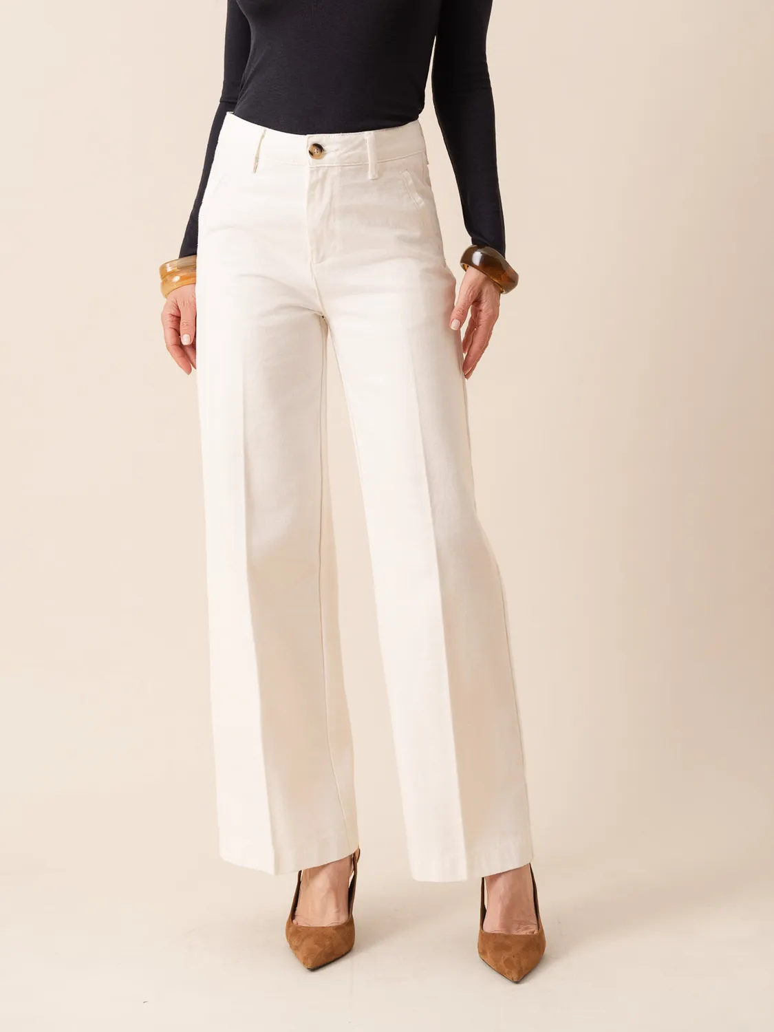 Oraije Eleonore jeans wide bianco cotone