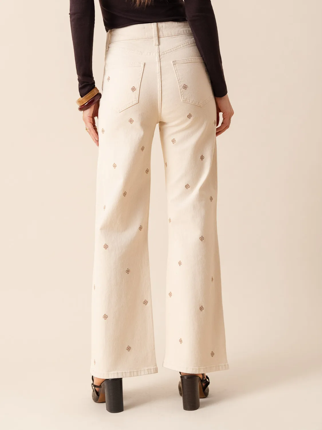 Oraije Doris jeans wide beige ricamato