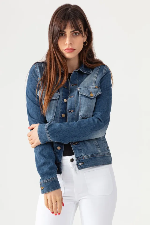 acquaverde Abbey giacca jeans hand brushed dritta