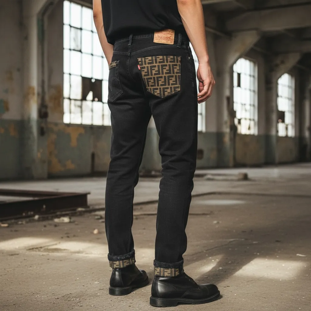 Never Say Never Black Jeans Vintage Personalizzati Tessuto Nero