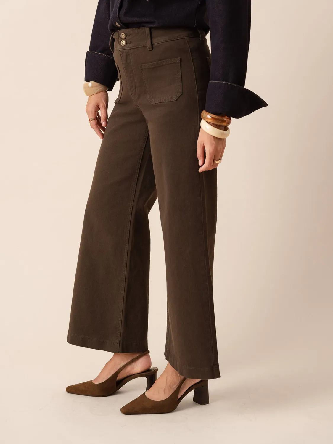 Oraije Violette jeans wide cioccolato vita alta