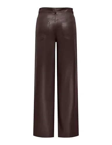 ONLY Onlsmooth HW Faux Leath Wide Pant pantaloni nero vita alta