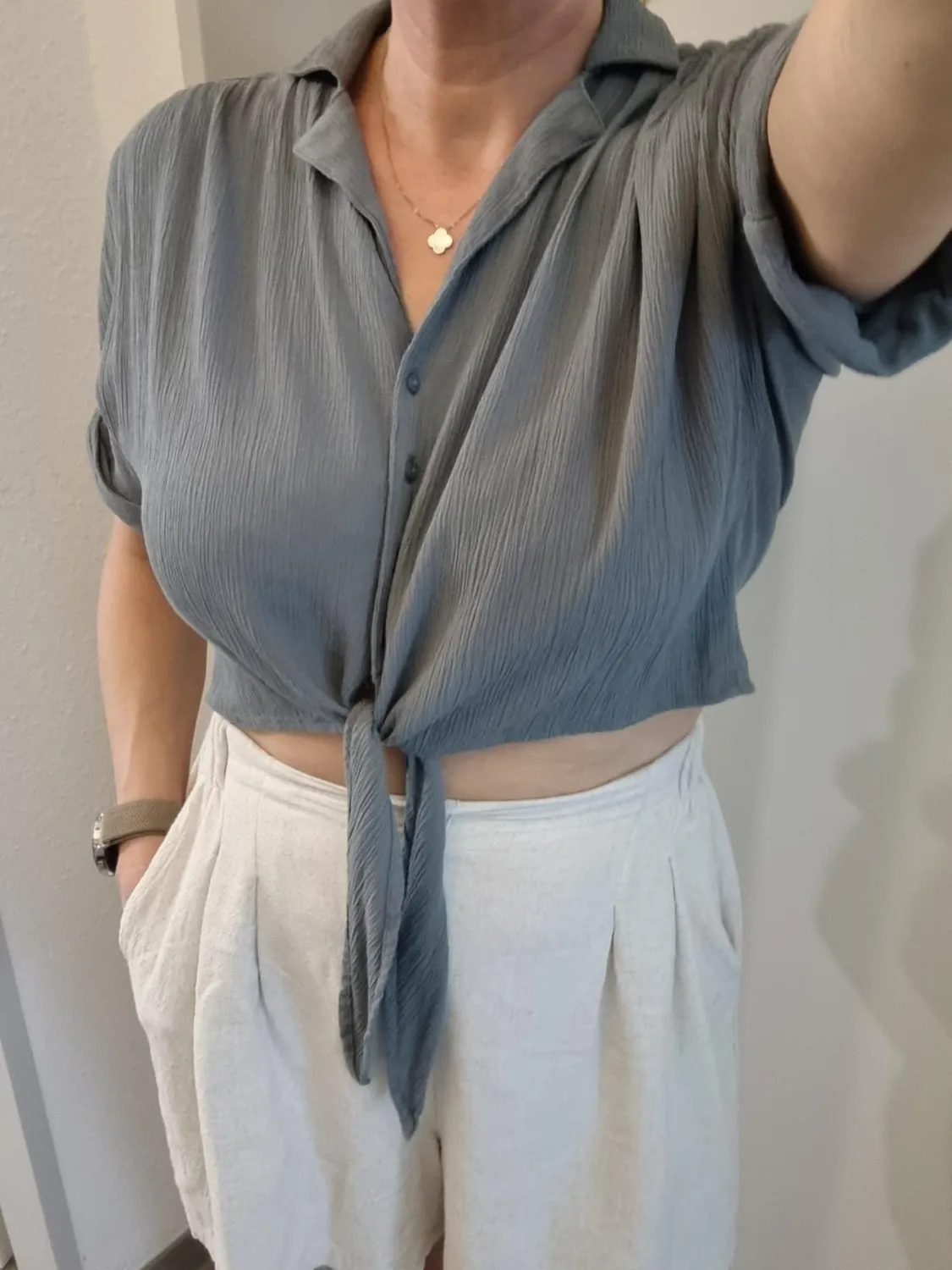 ONLY Camicia Nodo Collo Donna Bianca Maniche Corte