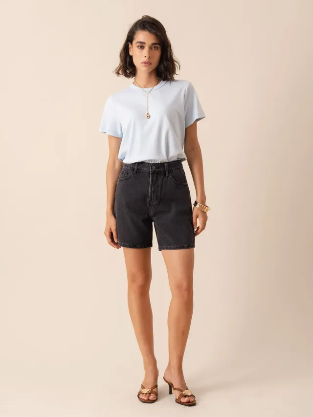 Oraije Valmy shorts vita alta grigio gamba larga