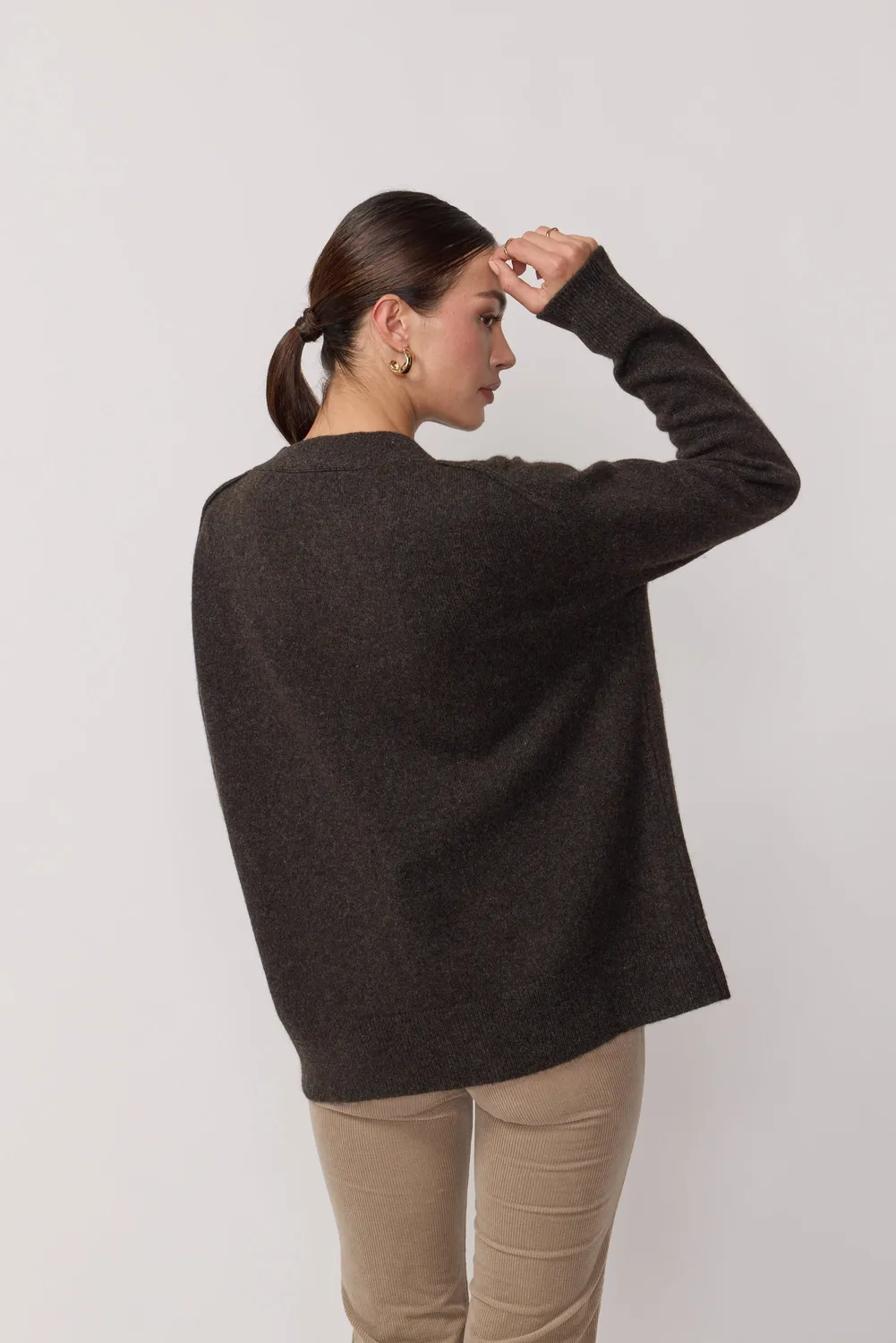 Acquaverde Cardigan Oversize Scollo V Marrone Yak Merino