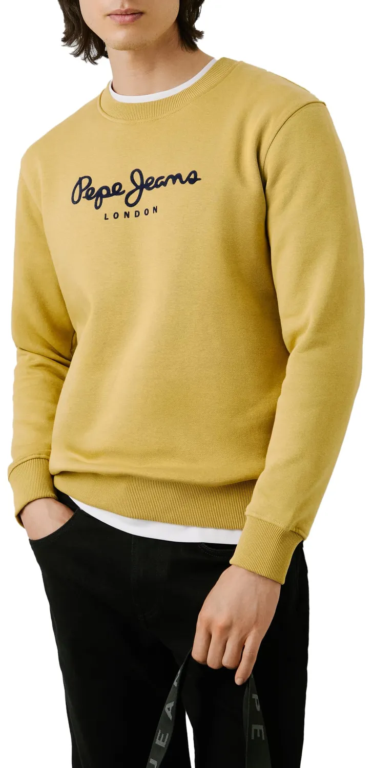 Pepe Jeans Macbeth Plain Crew Felpa Uomo Gialla Logo Grande