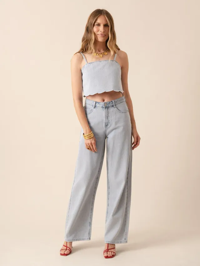 Oraije Joly jeans wide blu chiaro lyocell leggero