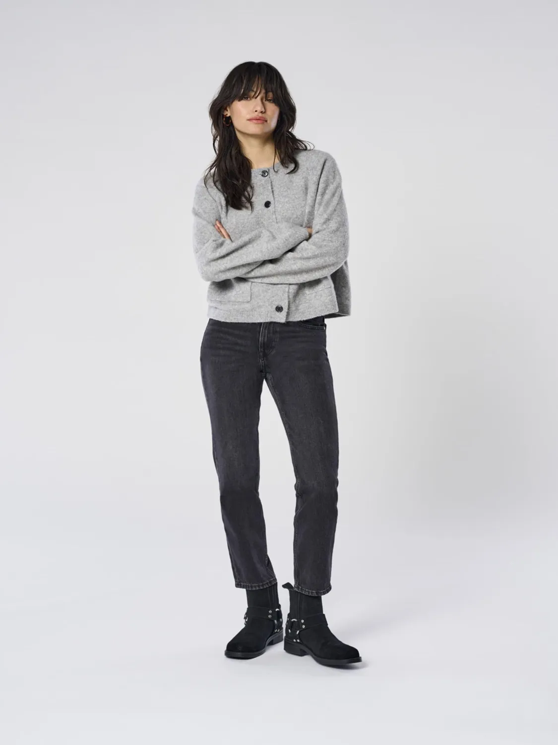 ONLY Onlmila jeans skinny vita alta caviglia grigio