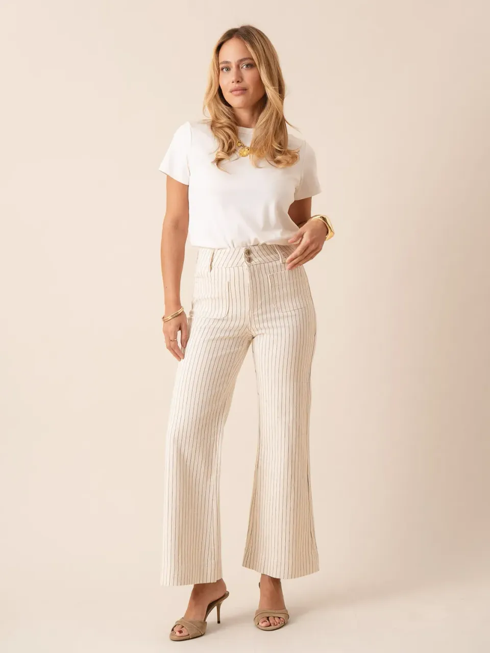 Oraije Elenette jeans flare rigato naturale