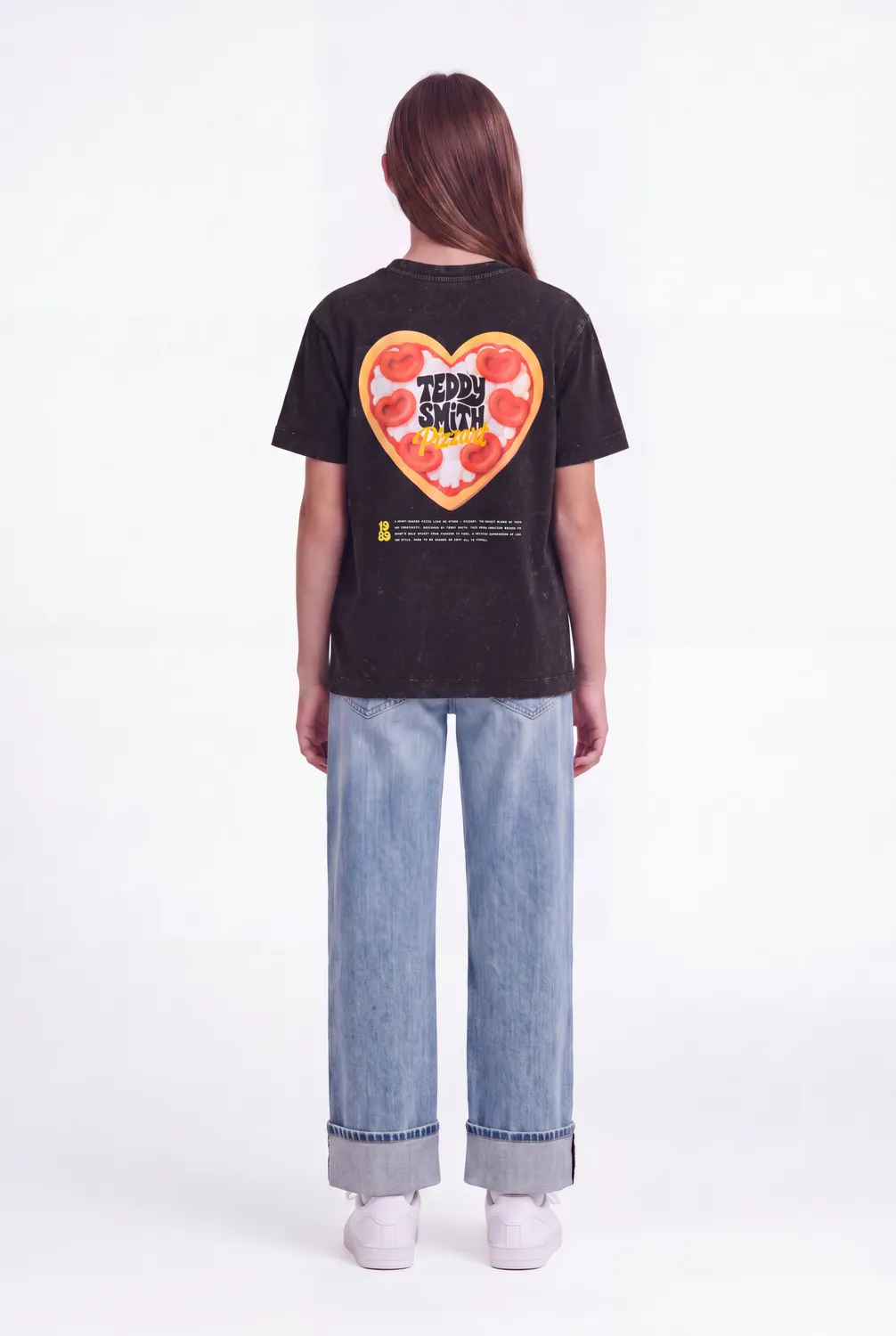 Teddy Smith T-Pizza MC JR t-shirt bambina nero vintage