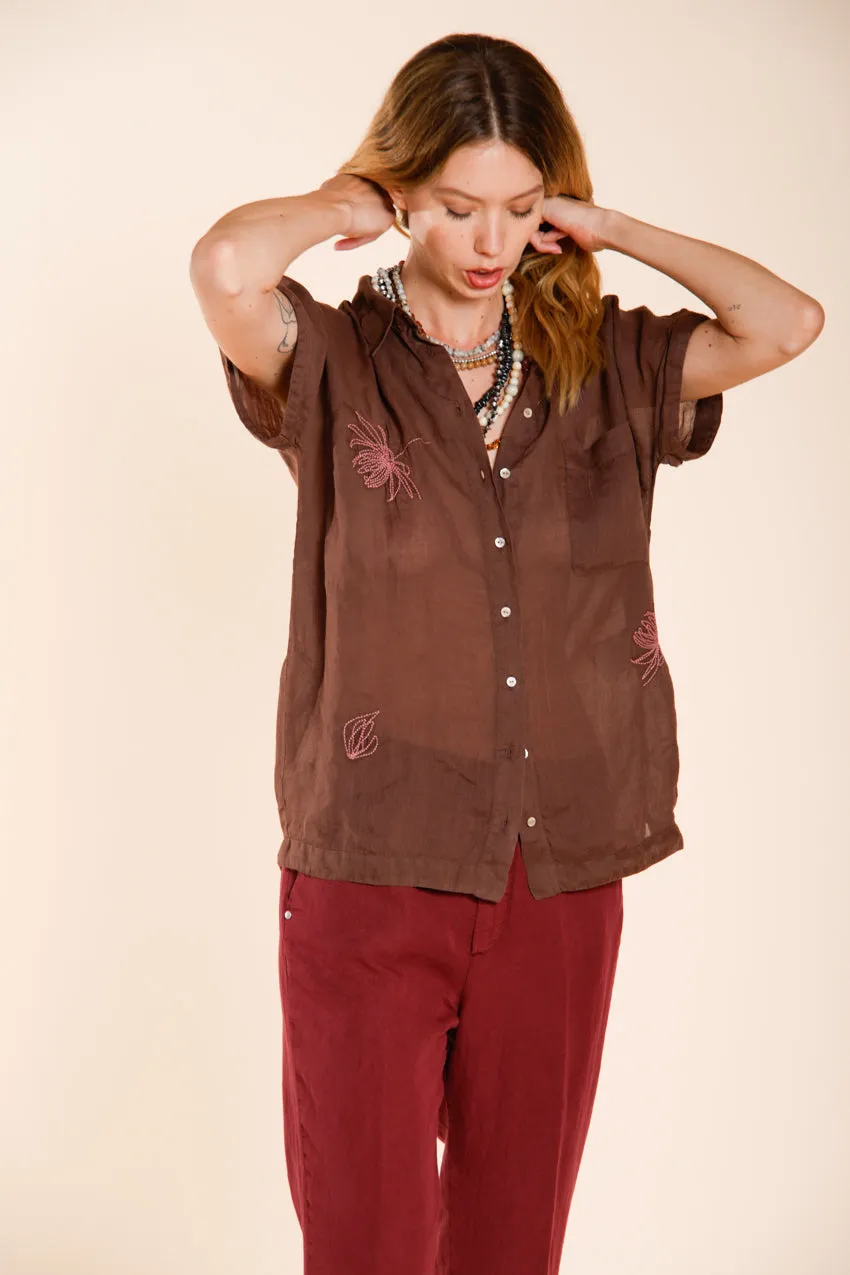 Mason's Livia camicia donna marrone manica corta ramie
