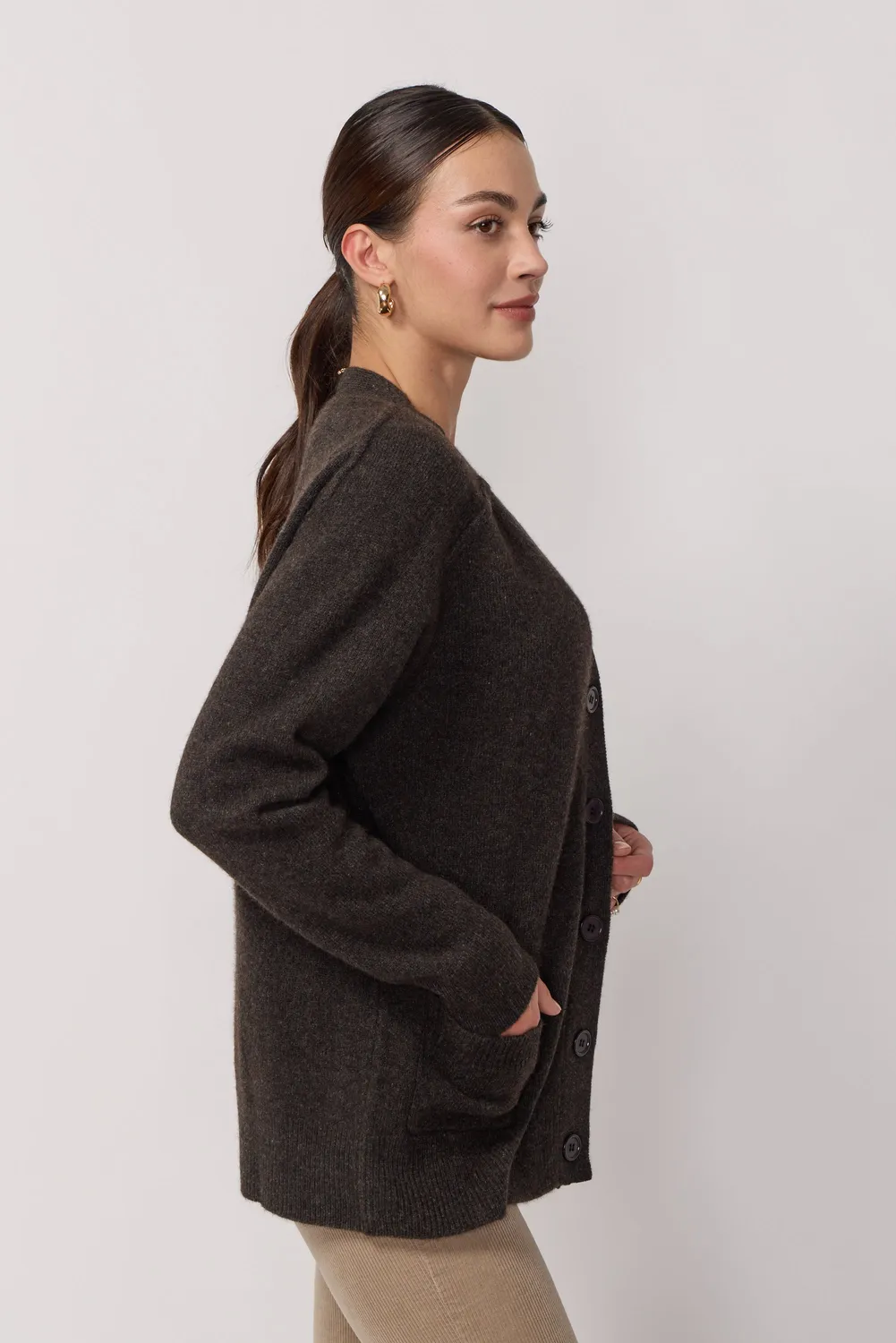 Acquaverde Cardigan Oversize Scollo V Marrone Yak Merino