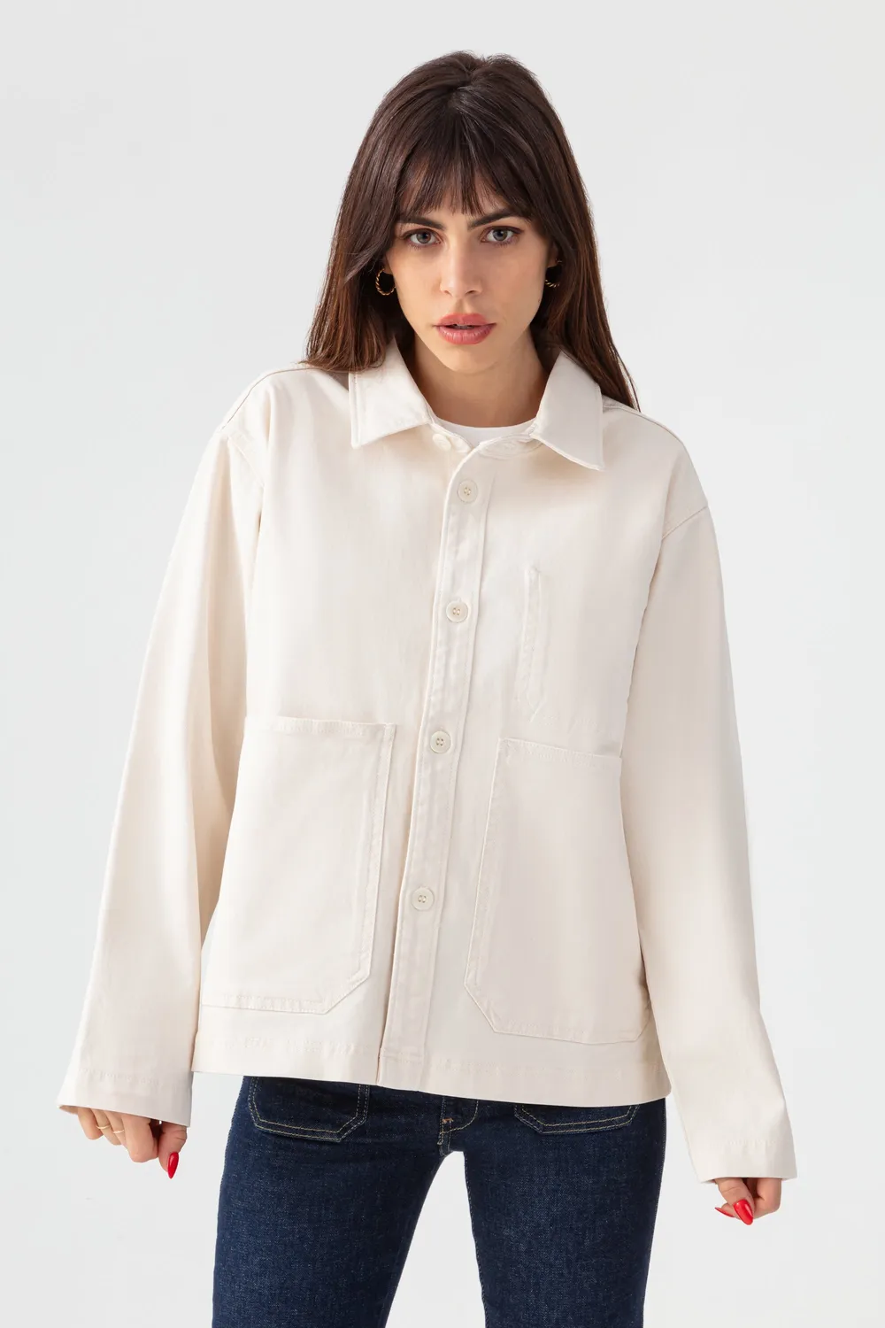 acquaverde Abby giacca in jeans Cream bottoni