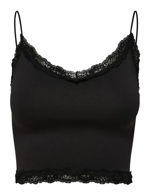 ONLY Onvicky top corto pizzo senza cuciture nero
