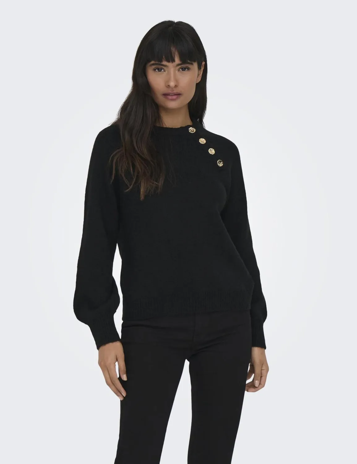Only Onlemma maglione girocollo S nero a bottoni
