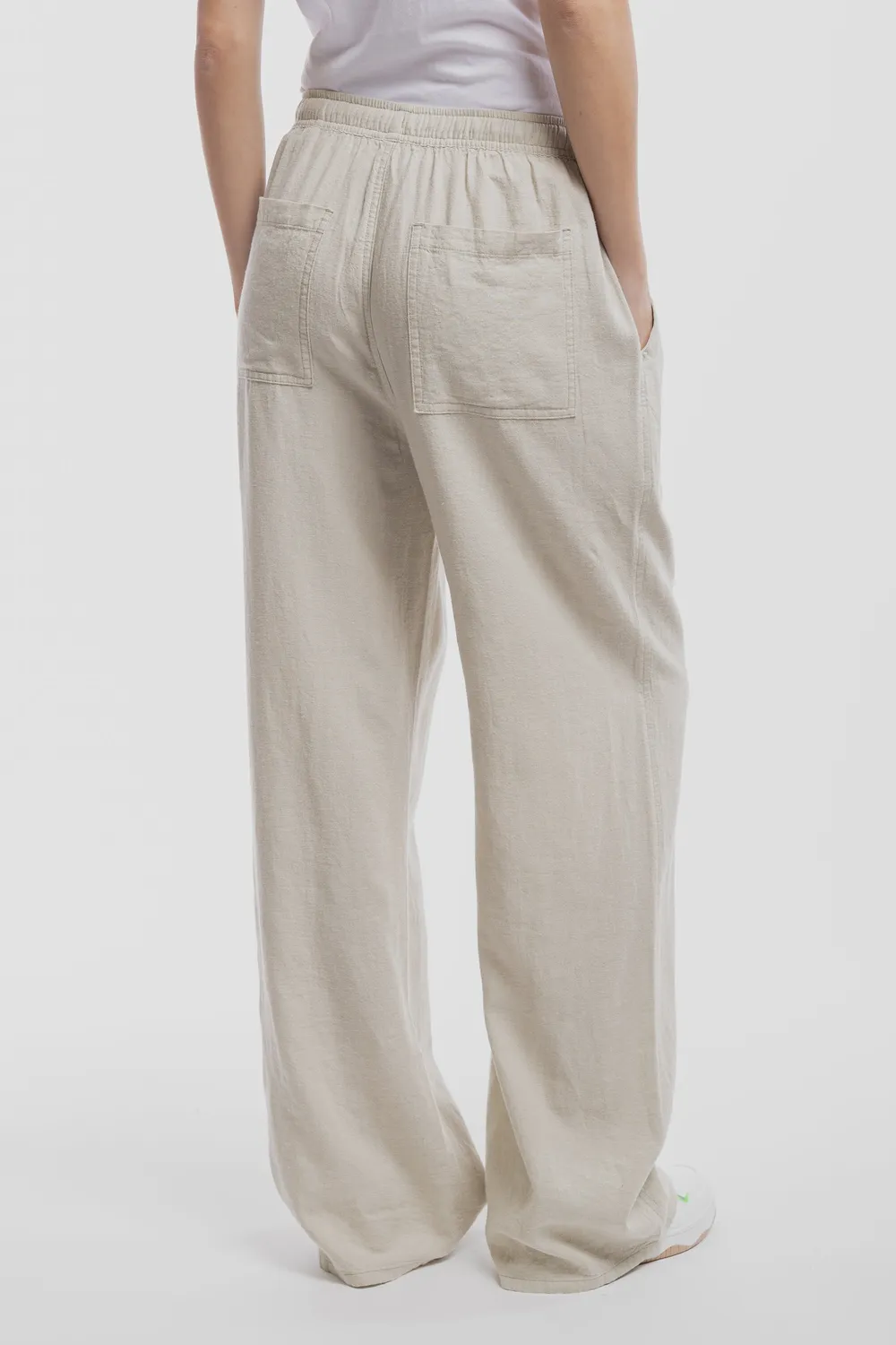 Teddy Smith P-Joan Wide Pantalone Donna Lino Beige Gamba Larga