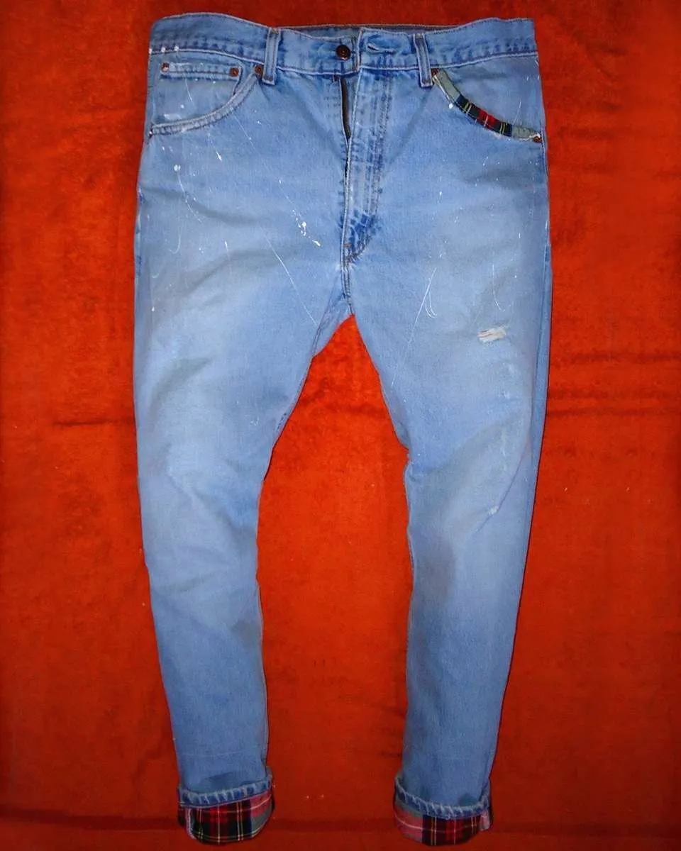 Levi's Vintage Teschio Scozzese jeans dipinti a mano su misura