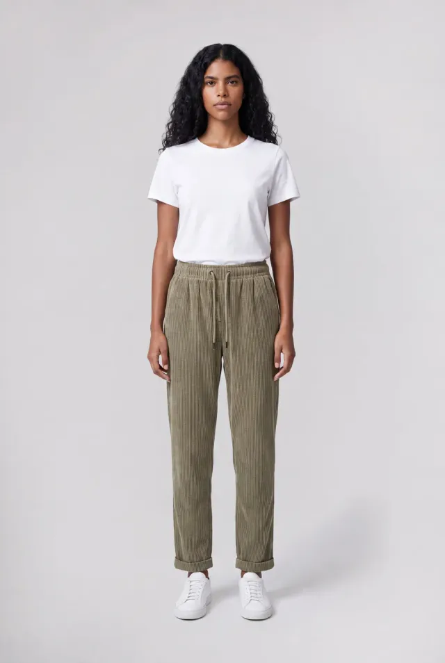 Teddy Smith Teddy Velours Pantalone Donna Kaki Velluto Costa Relaxed