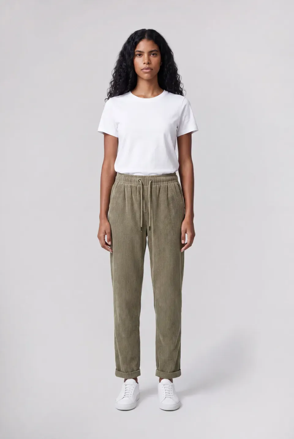 Teddy Smith Teddy Velours Pantalone Donna Kaki Velluto Costa Relaxed