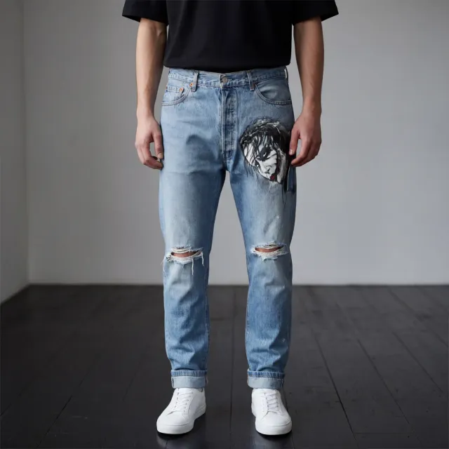 Levi's Vintage Joker Oscuro jeans dipinti a mano on leg