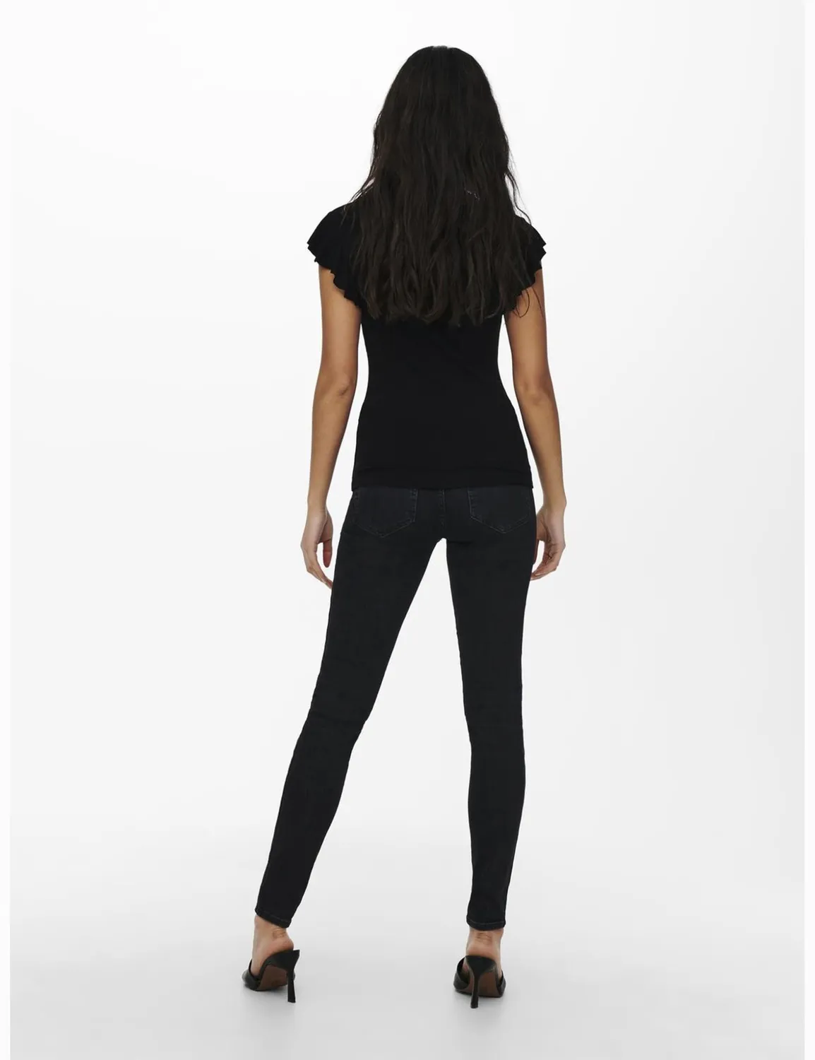 Only Onlmay Life top donna nero scollo V con volant