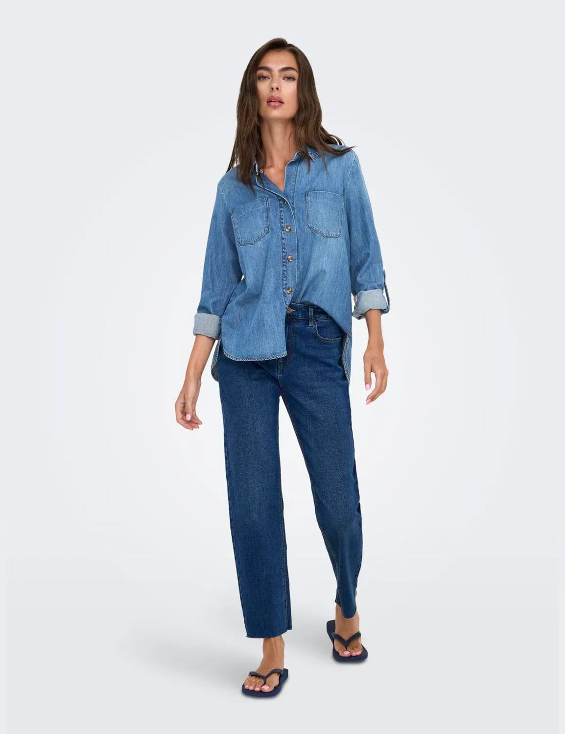 Only Onlyasmin Camicia Denim Donna Blu Medio Lunga