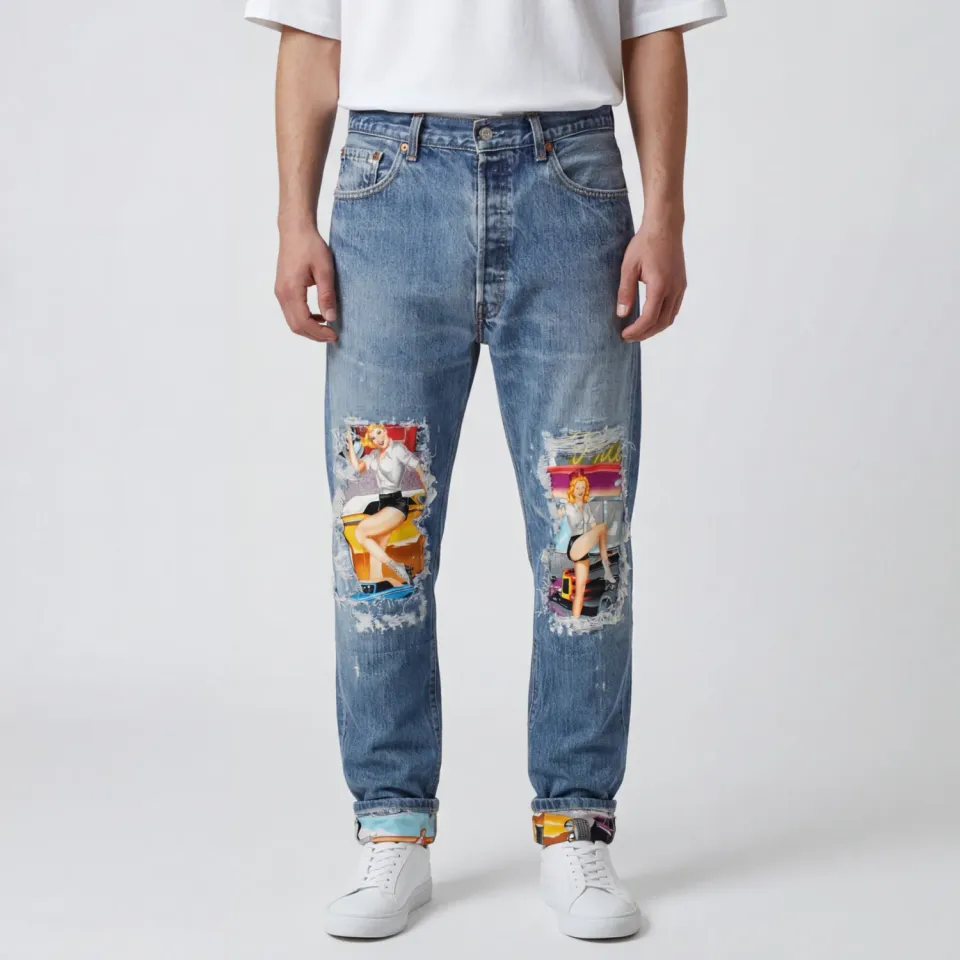 Never Say Never Levi's Vintage Pin Up Anni 60 Jeans Tessuto Custom