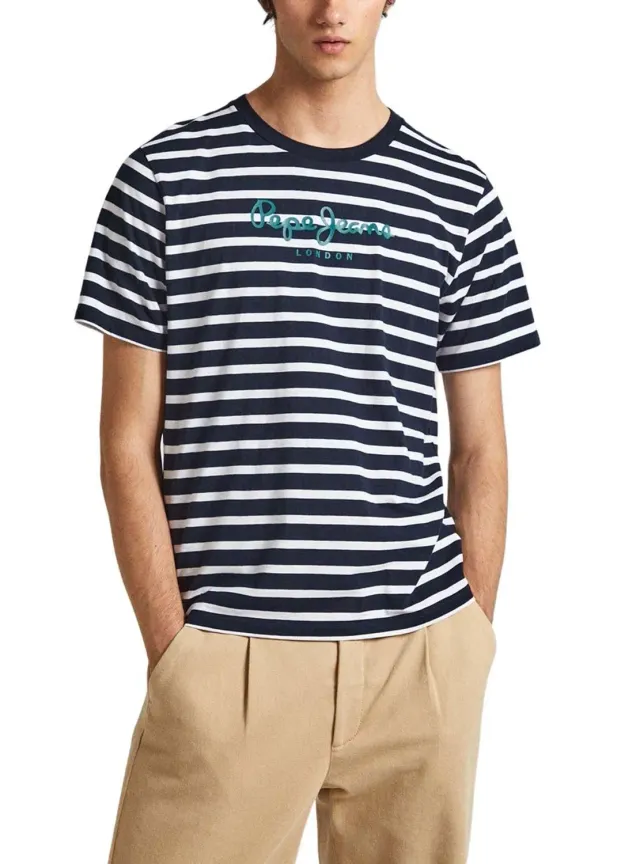 Pepe Jeans Eggo Striped T-Shirt Uomo Righe Logo