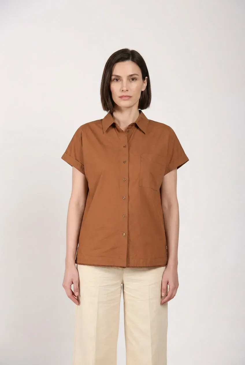 Mason's Livia camicia donna marrone manica corta popeline