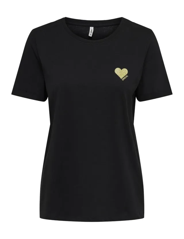 ONLY ONLKITA T-shirt nero cuore glitter oro L