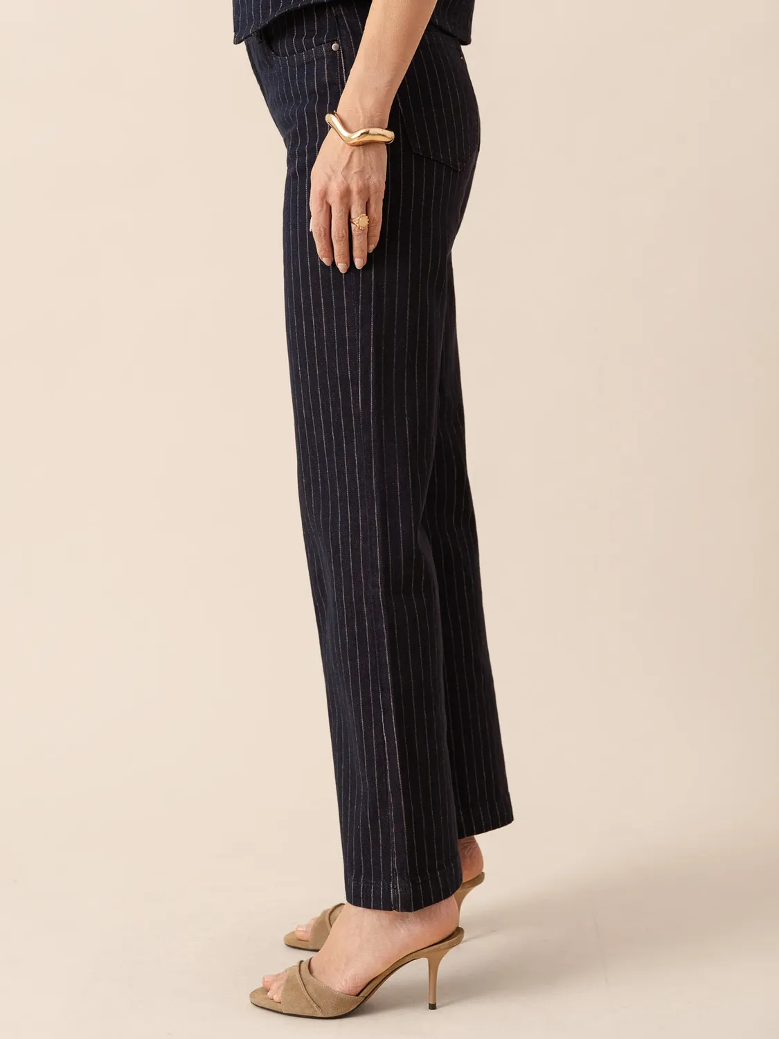 Oraije Mona jeans straight grezzo rigato cotone