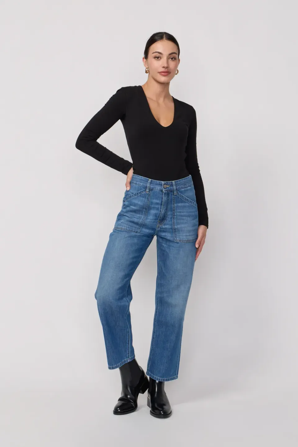 Acquaverde Eddy Worn jeans larghi vita alta