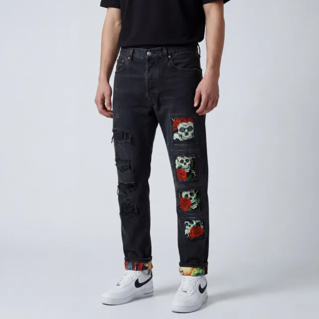 Levi's Vintage jeans black personalizzato teschi rose
