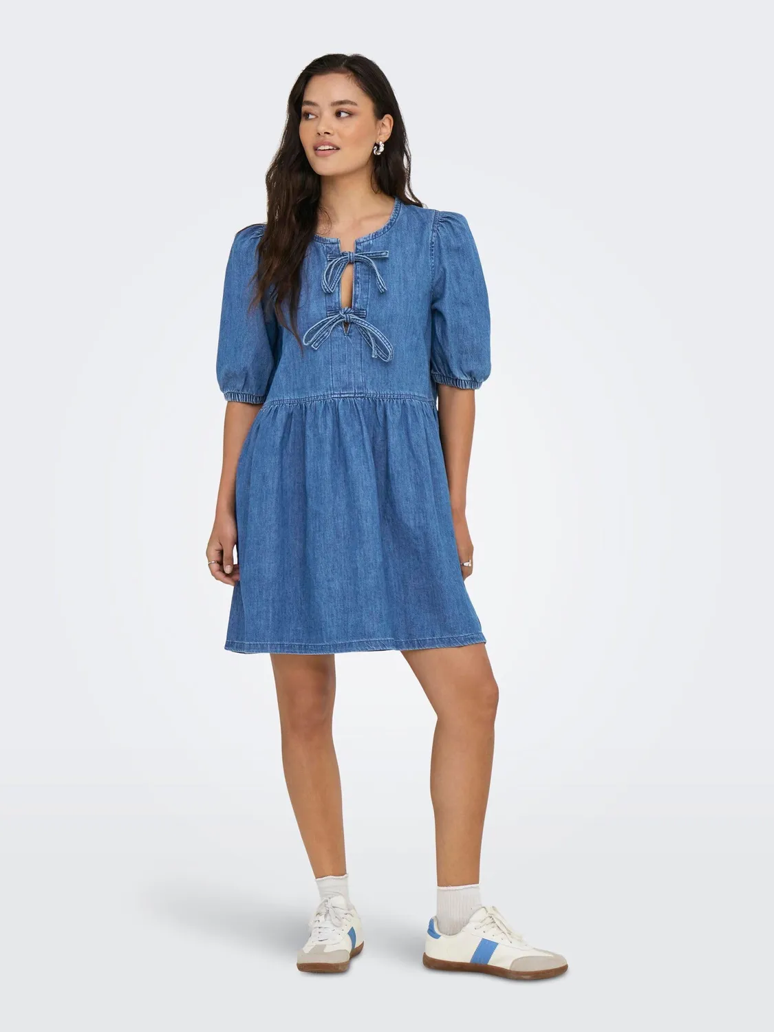 ONLY Onlclara Puff Bow Dress DNM AKM vestito XS denim