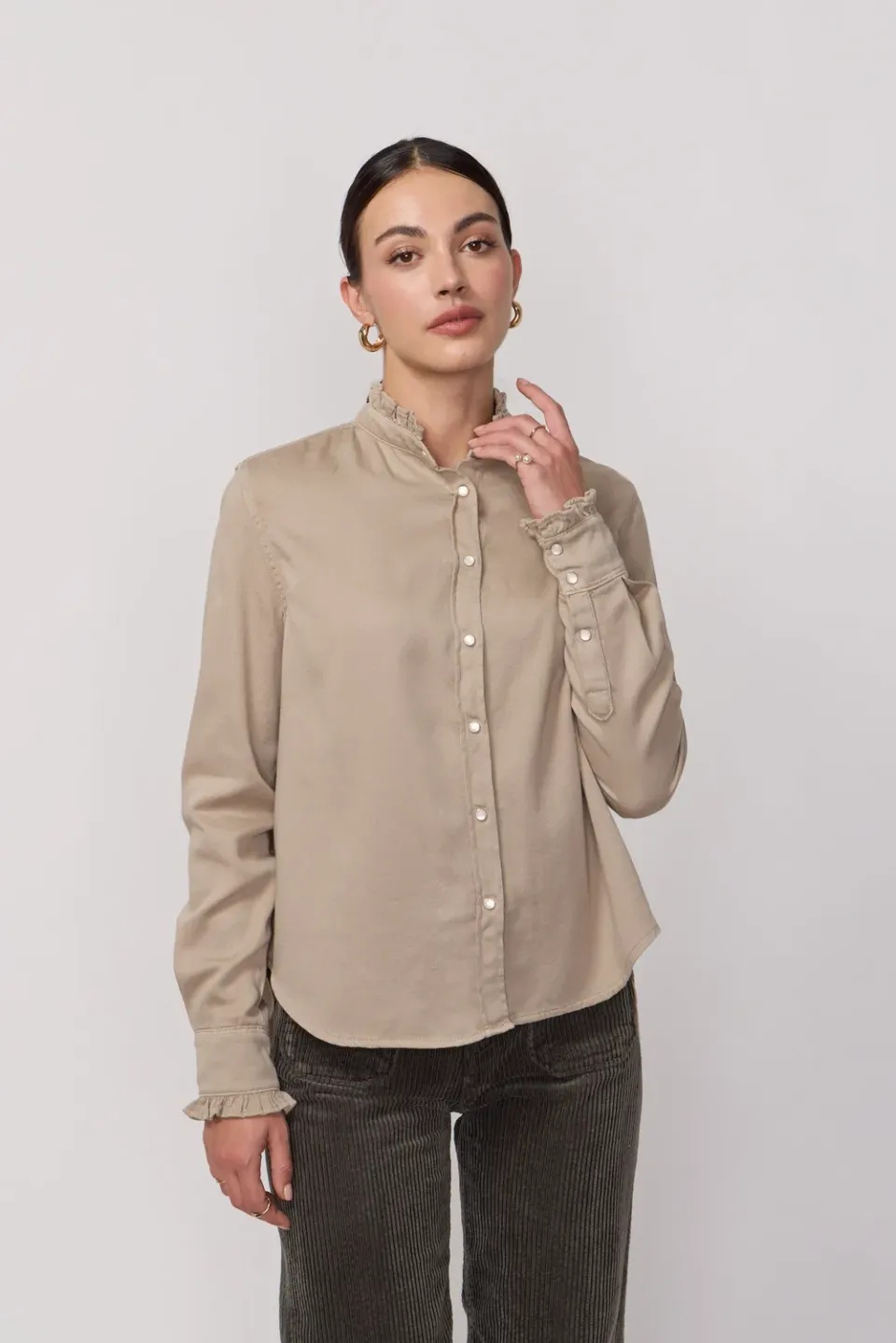 acquaverde Gaby camicia Argile collo volant
