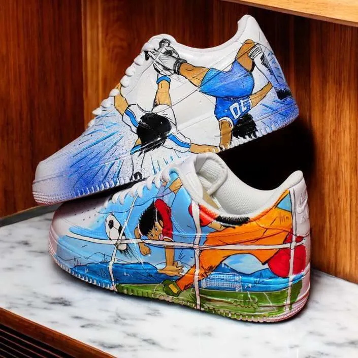 Nike Air Force 1 Holly Benji sneakers dipinte a mano anime