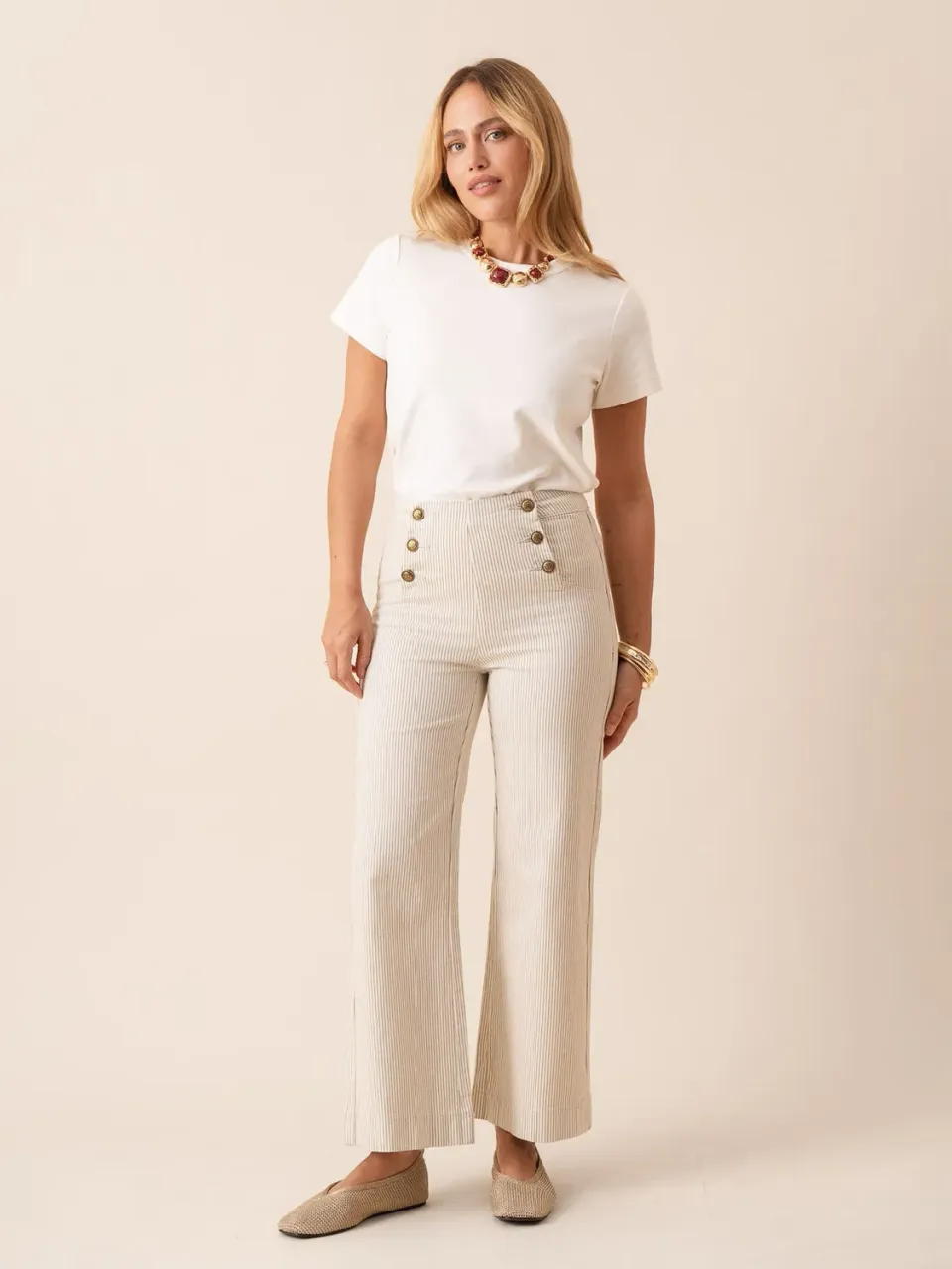 Oraije Victorine jeans wide donna verde a righe