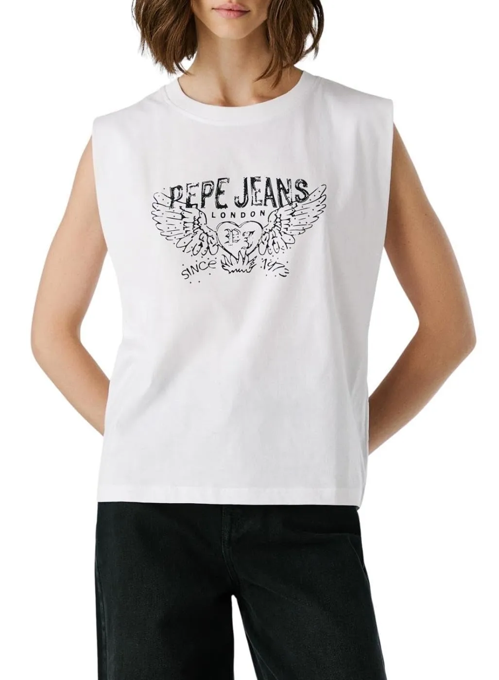 Pepe Jeans Bertha t-shirt donna bianca smanicata cuore