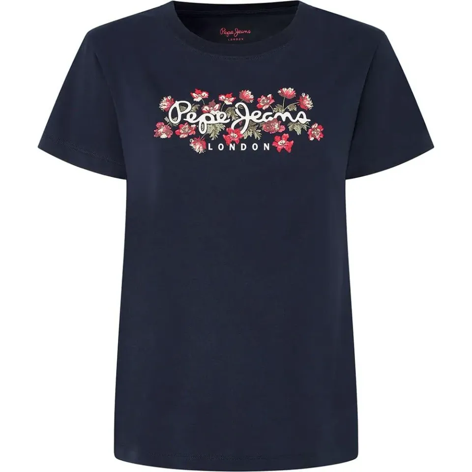 Pepe Jeans Ginny T-Shirt Donna Rossa girocollo fiori
