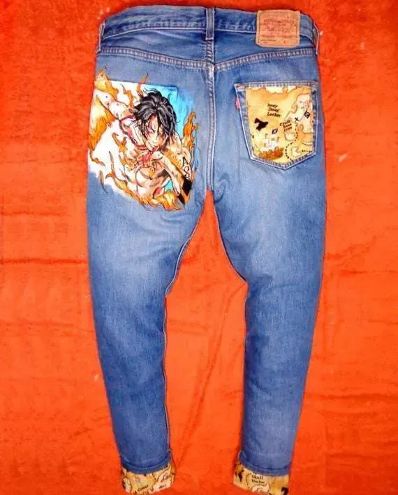 Never Say Never jeans Levi's vintage One Piece Ace dipinti a mano