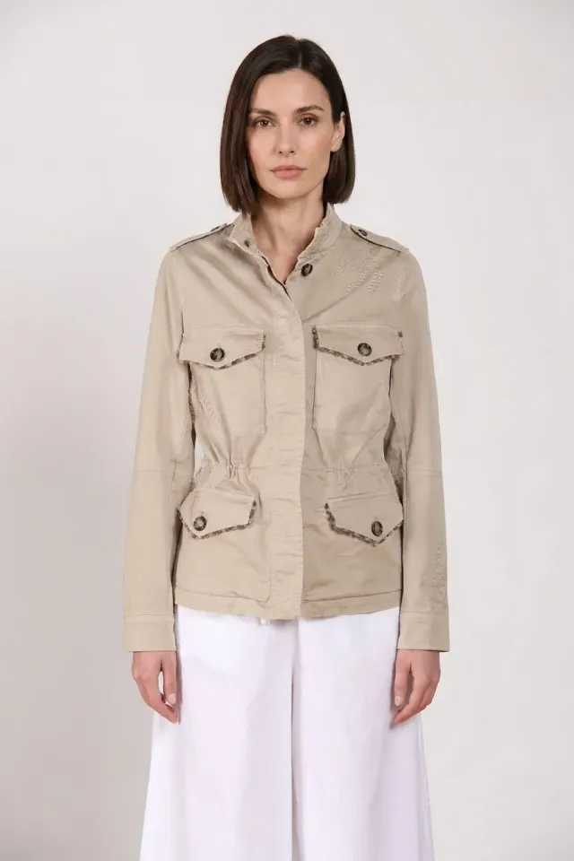 Mason's Eva giubbotto donna beige ricamo fiori