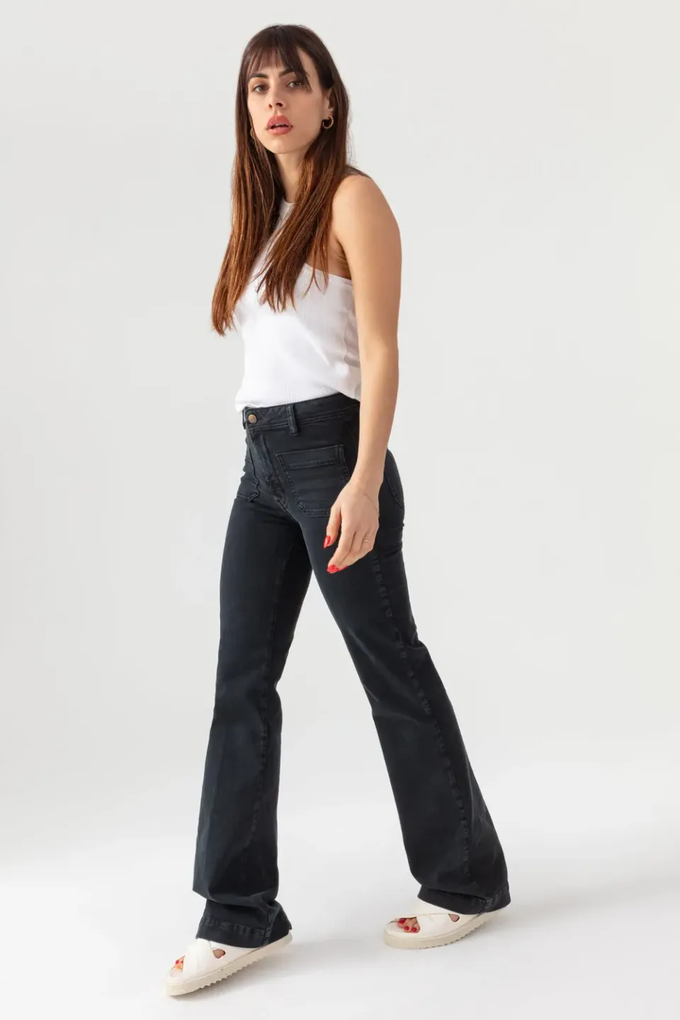 Acquaverde Charlotte pantaloni bootcut Black Stone vita media
