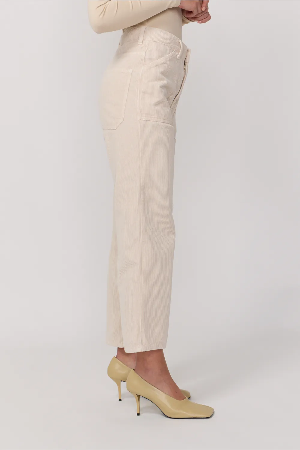 Acquaverde Eddy pantaloni velluto crema vita alta