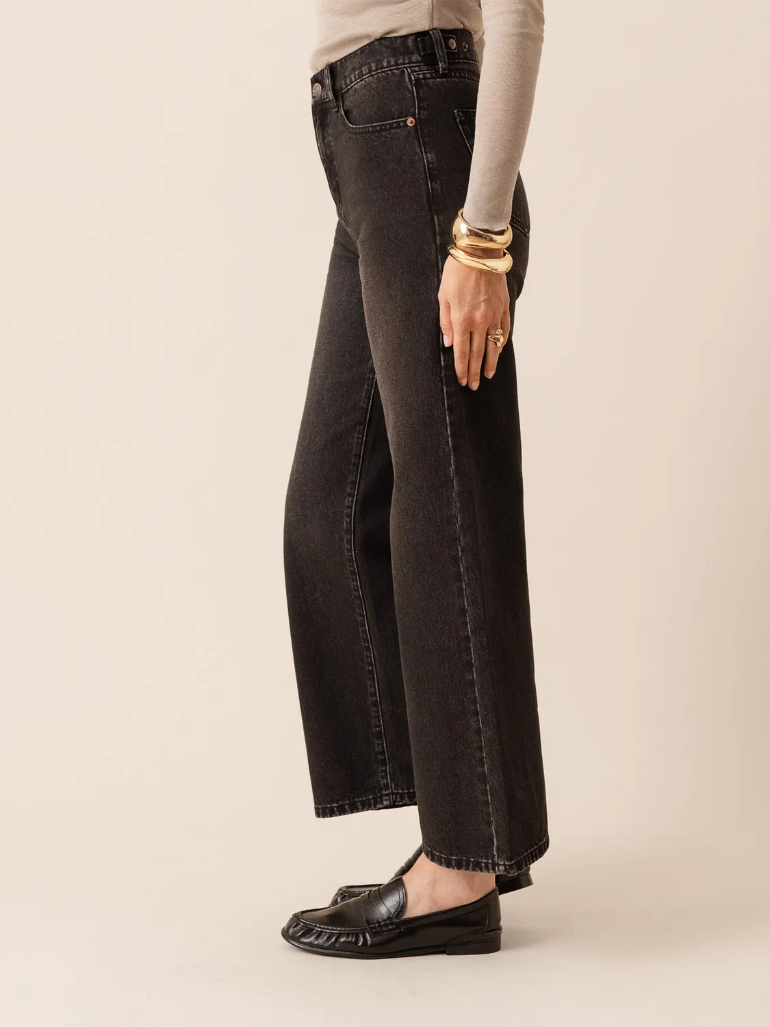 Oraije Noa Jeans Wide Donna Grigio Vita Regolabile