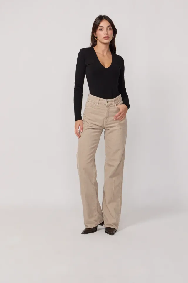 acquaverde Richie pantaloni velluto Beige vita alta