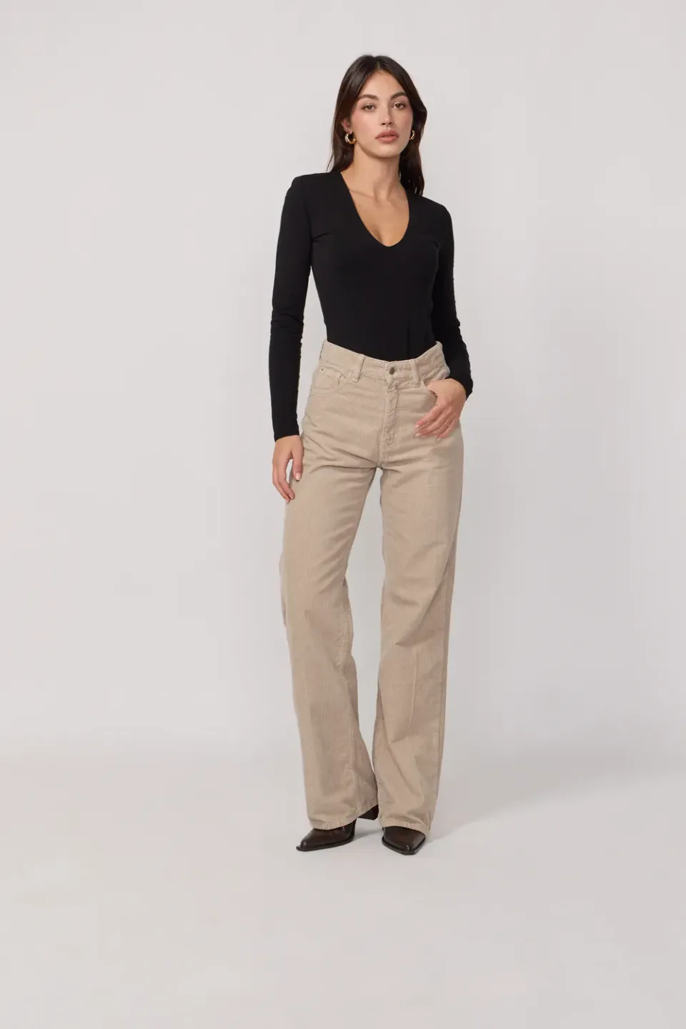 acquaverde Richie pantaloni velluto Beige vita alta