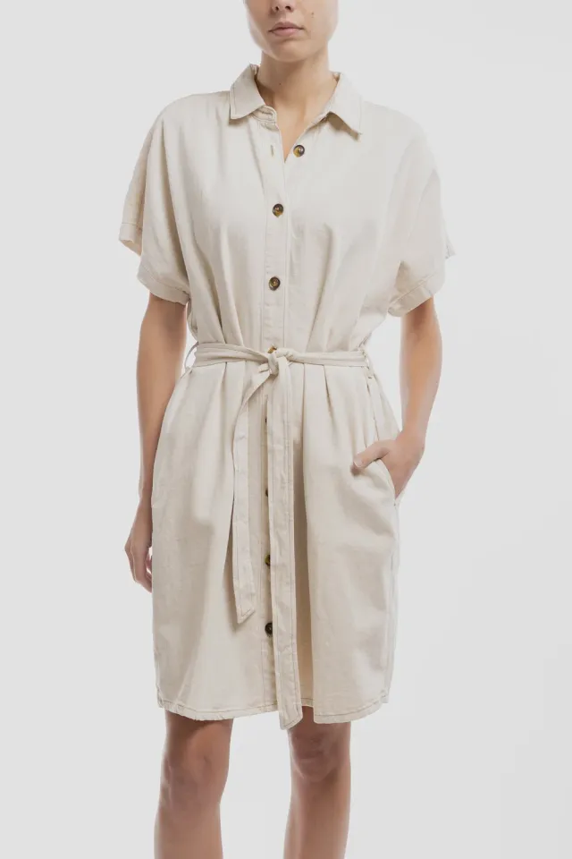 Teddy Smith R-Sienna Soft abito camicia grège cotone lino