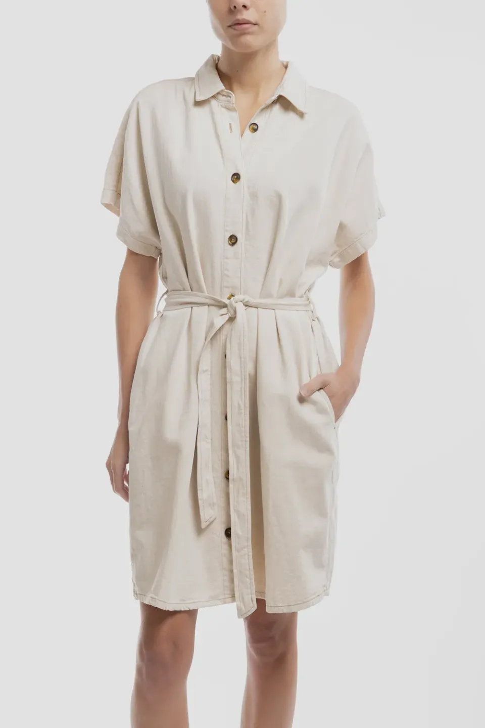 Teddy Smith R-Sienna Soft abito camicia grège cotone lino