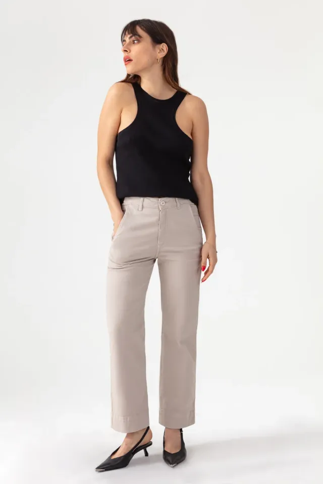 Acquaverde Paltrow 7/8 pantaloni Beige vita alta