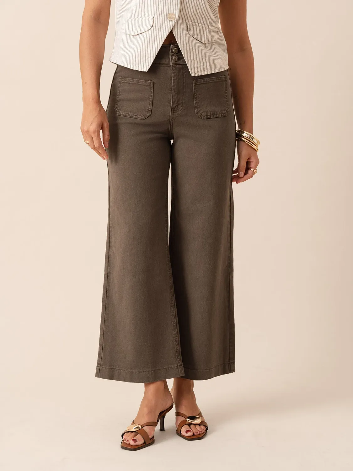 Oraije Violette jeans wide kaki tasche applicate